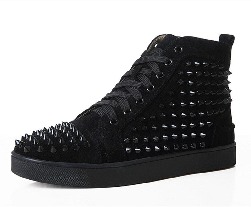 Louis - High-top sneakers - Veau velours and spikes - Black