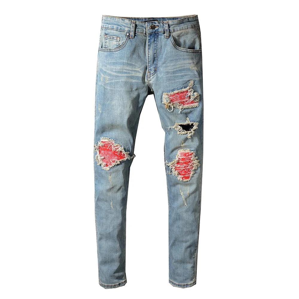 Palm Angels Light Washed Distressed Jeans with patches men - Glamood Outlet