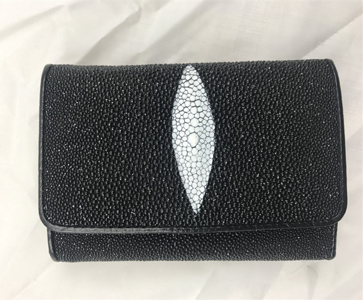 Designer Womens Stingray Magnetic Envelope Wallet Clutch Handbag Black